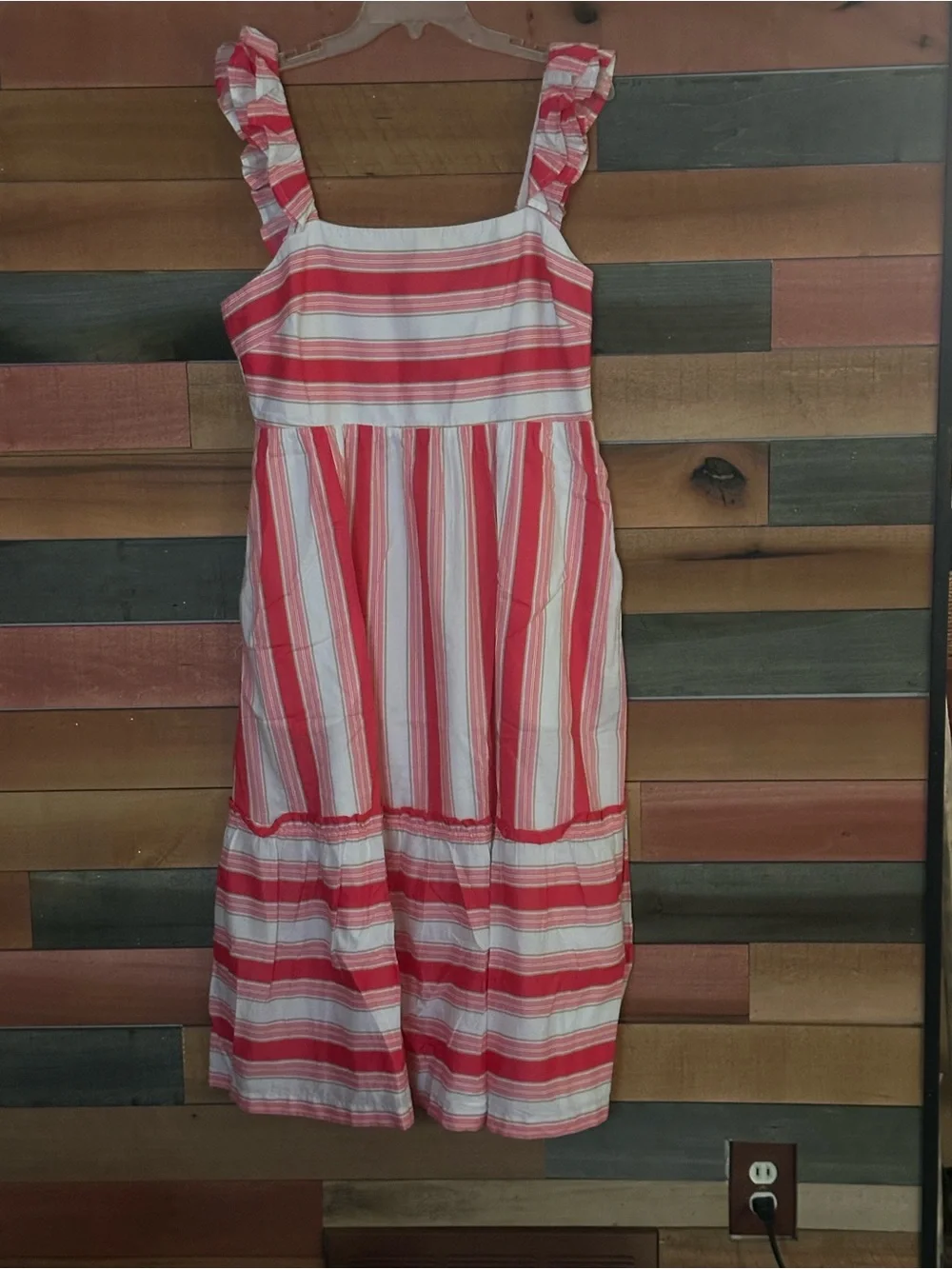 J. CREW | Striped Pink and White 100% Cotton Ruffle Straps